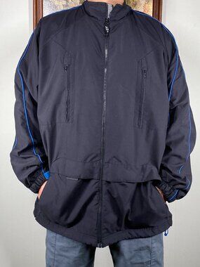 BCG Winbreaker Rain Jacket Men's Large Black Blue Trim Casual